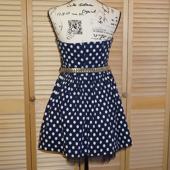 Mandee Blue Polka Dot Strapless Dress - Picture 2 of 8
